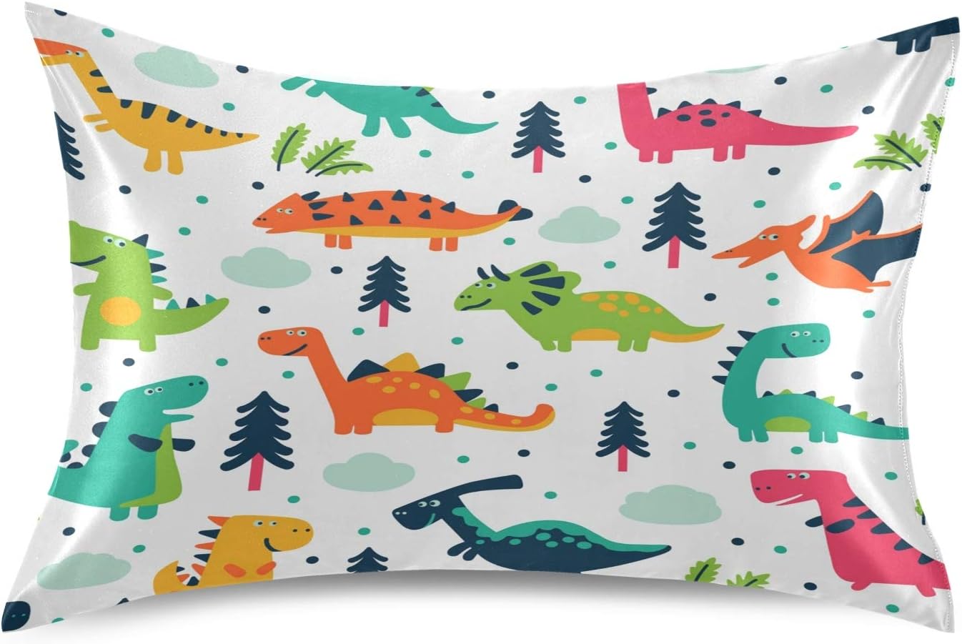 Blueangle Funny Cartoon Dinosaur Satin Pillowcase for Hair and Skin Silk Pillowcase, Queen Size(20x30 inches) - Satin Pillow Covers with…