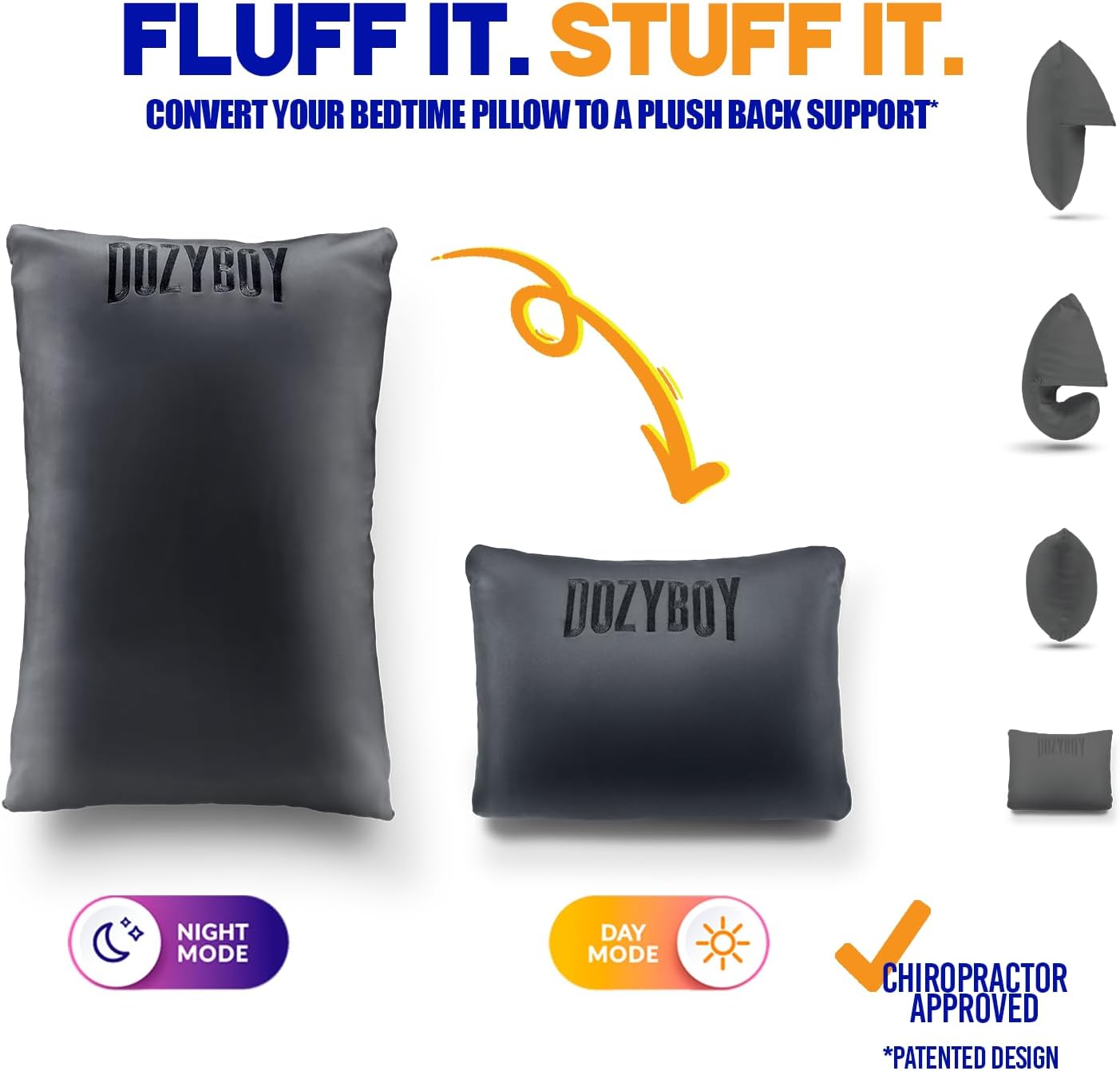 Fluff and Stuff Comfort Pillow | Queen Size Memory Foam Pillows, Chiropractor Designed and Approved 2-in-1 Back Support and Bed Pillows |…