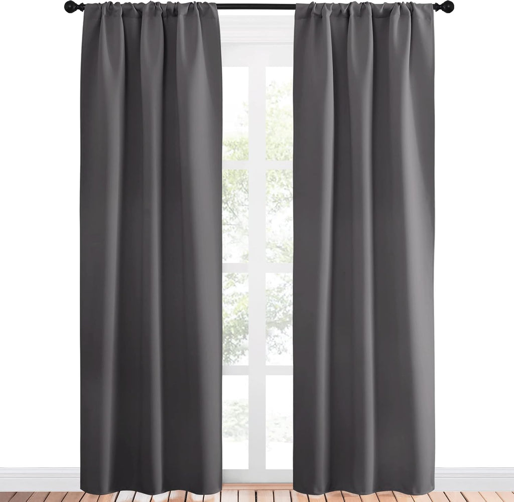 NICETOWN Grey Window Curtains for Bedroom - Home Decoration Thermal Insulated Rod Pocket Blackout Blinds & Drapes for Small Windows…