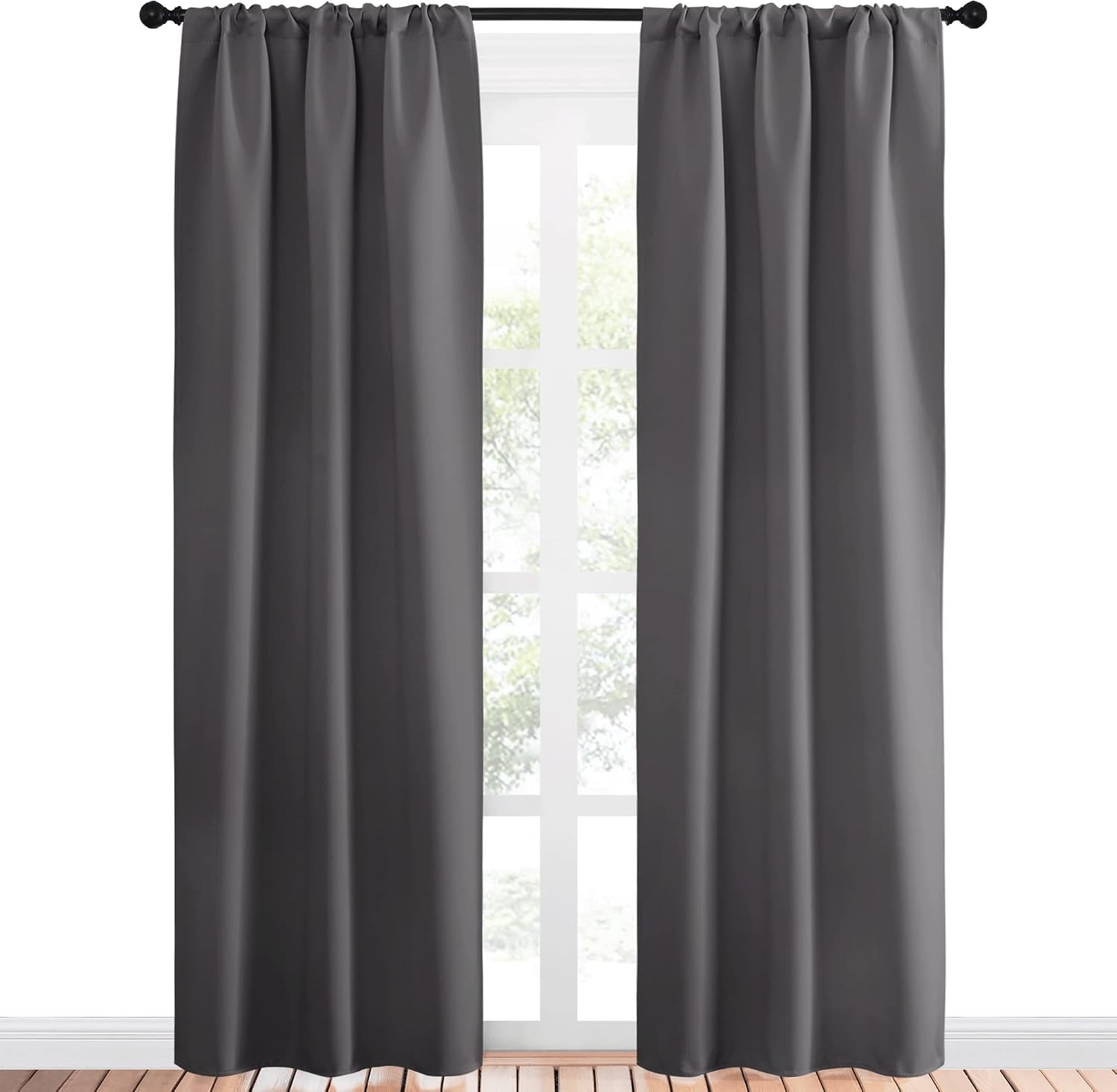 NICETOWN Grey Window Curtains for Bedroom - Home Decoration Thermal Insulated Rod Pocket Blackout Blinds & Drapes for Small Windows…