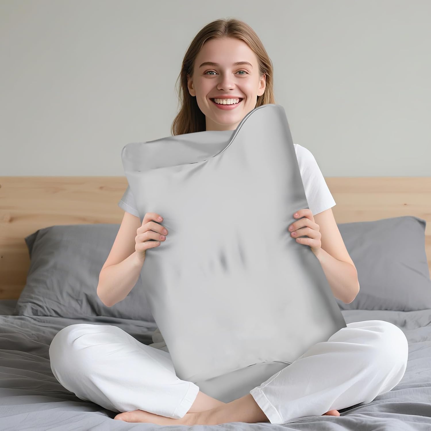 Homca Satin Pillow Cases for HOMCA Cervical Pillow - Contoured Ergonomic Satin Pillowcase with Zipper, Grey Soft & Smooth Fabric for Hair &…