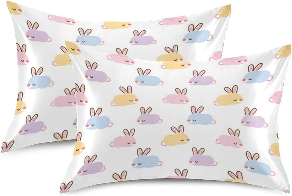 Cute Bunny Satin Pillowcase for Hair and Skin, Silk Pillow Case Soft and Cozy Body Pillow Covers Standard Size with Envelope Closure…