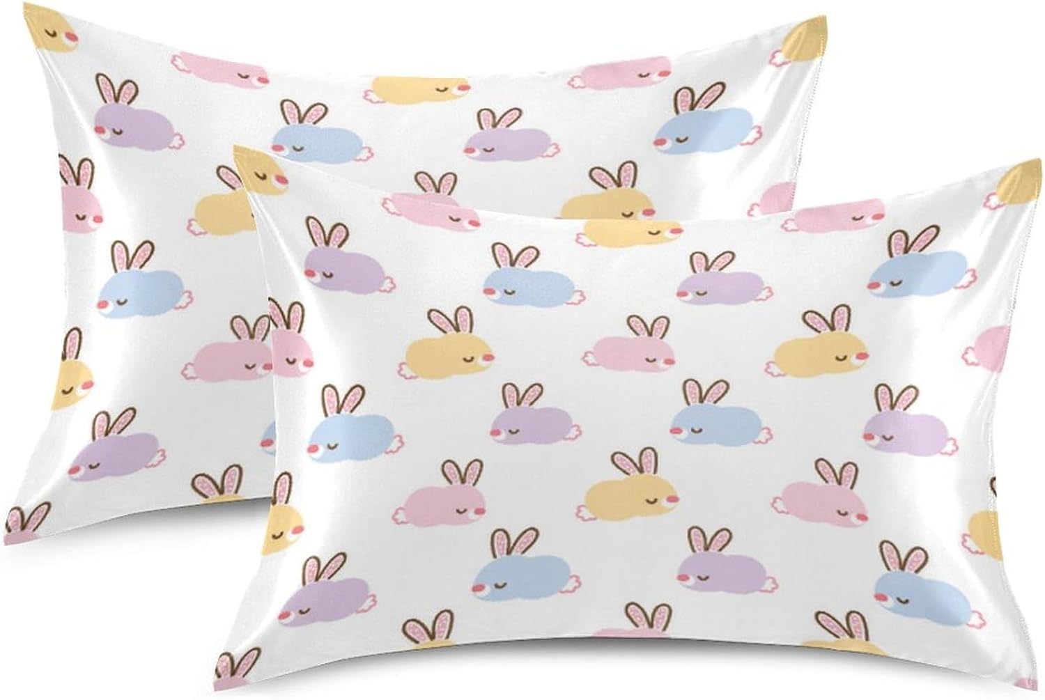 Cute Bunny Satin Pillowcase for Hair and Skin, Silk Pillow Case Soft and Cozy Body Pillow Covers Standard Size with Envelope Closure…