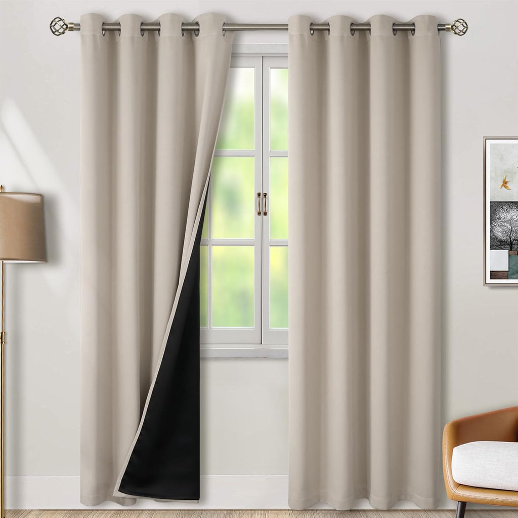 BGment Thermal Insulated 100% Blackout Curtains for Bedroom with Black Liner, Double Layer Full Room Darkening Noise Reducing Grommet Curta…