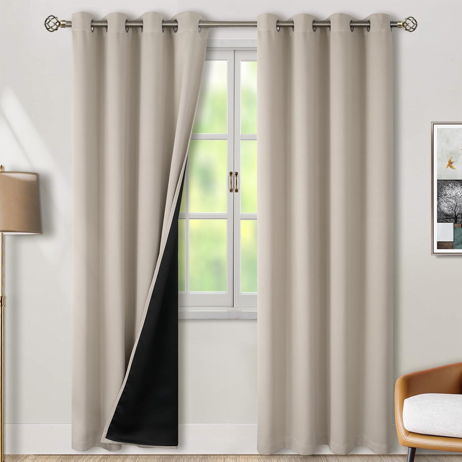 BGment Thermal Insulated 100% Blackout Curtains for Bedroom with Black Liner, Double Layer Full Room Darkening Noise Reducing Grommet Curta…