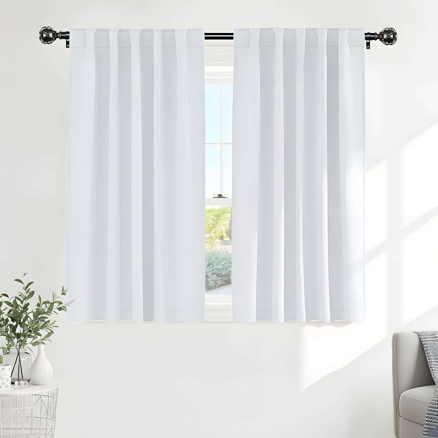 Ponydance PONY DANCE White 50% Lighting Blocking Curtains for Kitchen, Short Non-See-Through Thermal Insulated Room Darkening Back Tab Smal…