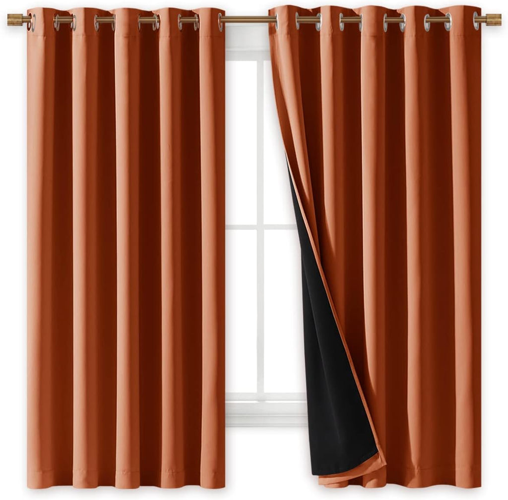 Nicetown Burnt Orange 100% Blackout Lined Curtains, 2 Thick Layers Completely Blackout Window Treatment Thermal Insulated Drapes for Kitche…