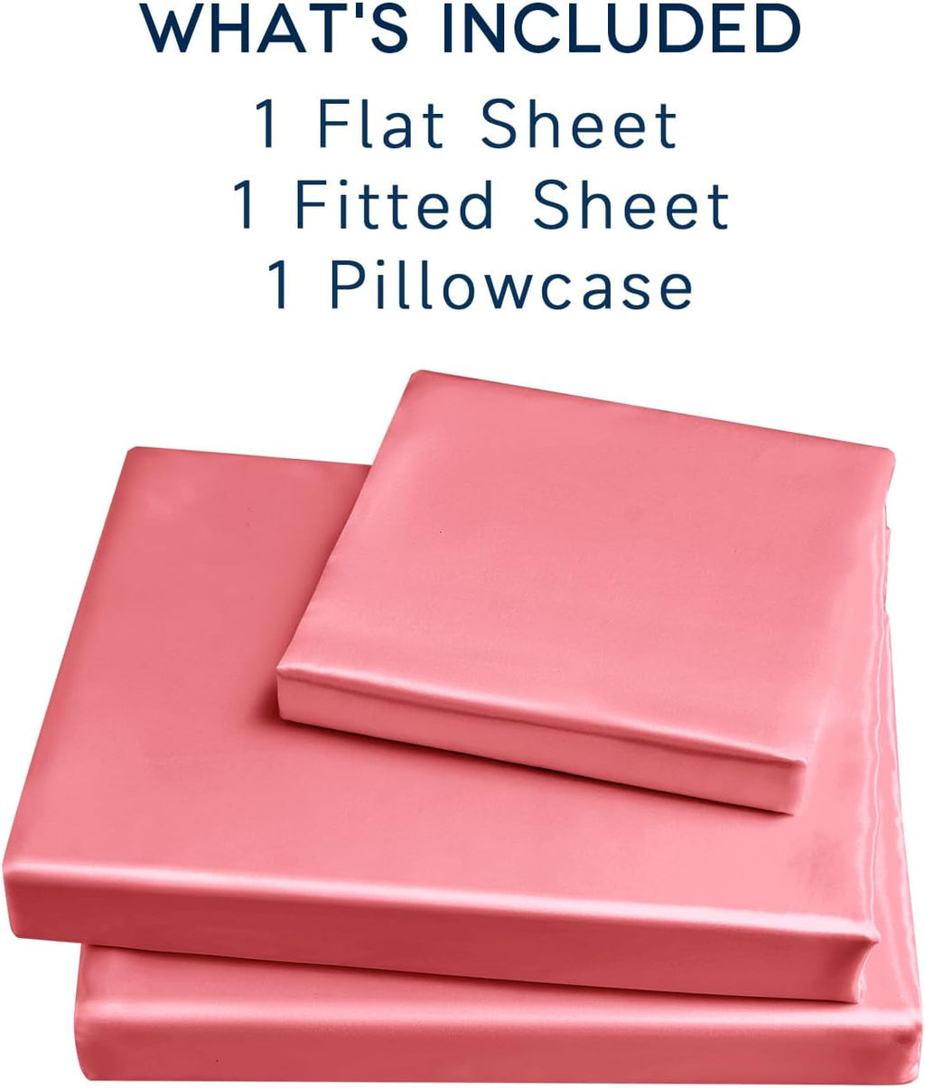 Golal Satin Sheets Twin XL Size - 3 Pieces Luxury Silky Soft Bed Sheets, Wrinkle-Free Pink Satin Silk Sheet Set with 1 Deep Pocket Fitted S…