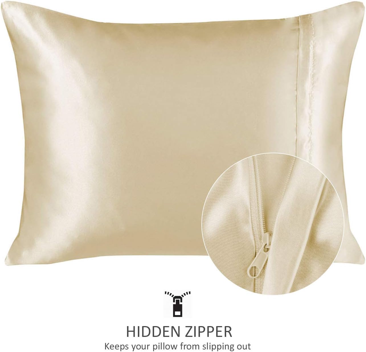 BLISSFORD Luxury Satin Pillowcase for Hair – Standard Satin Pillowcase with Zipper, Ivory (1 per Pack)