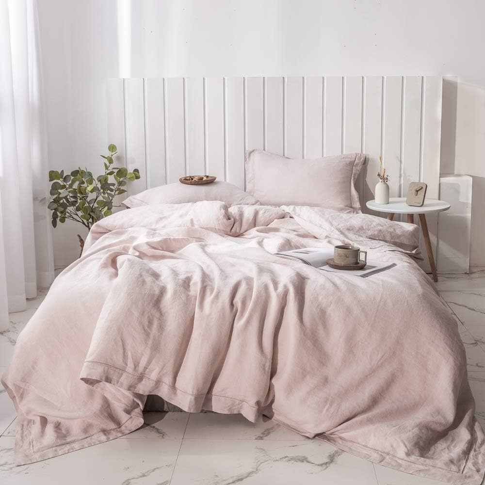 Simple&Opulence 100% Washed Linen Duvet Cover with Embroidered, 2 Pieces Soft Farmhouse Comforter Set with Button Closure,1…