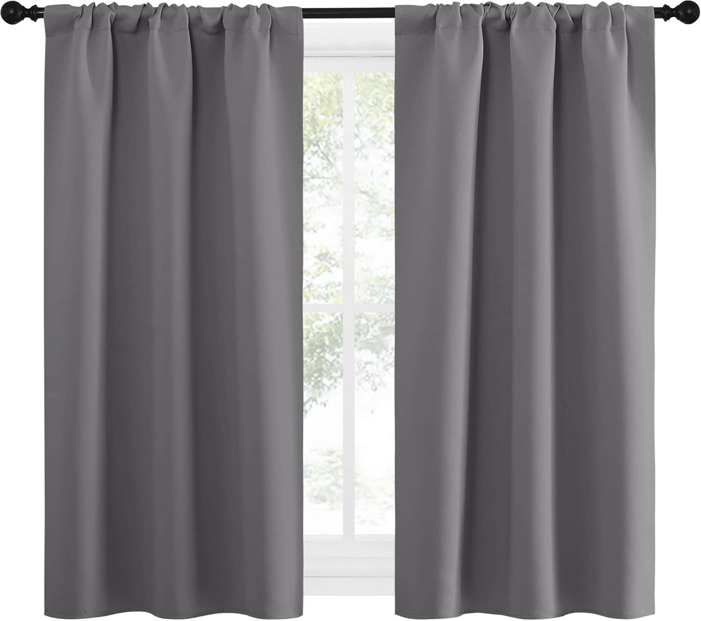 NICETOWN Grey Window Curtains for Bedroom - Home Decoration Thermal Insulated Rod Pocket Blackout Blinds & Drapes for Small Windows…