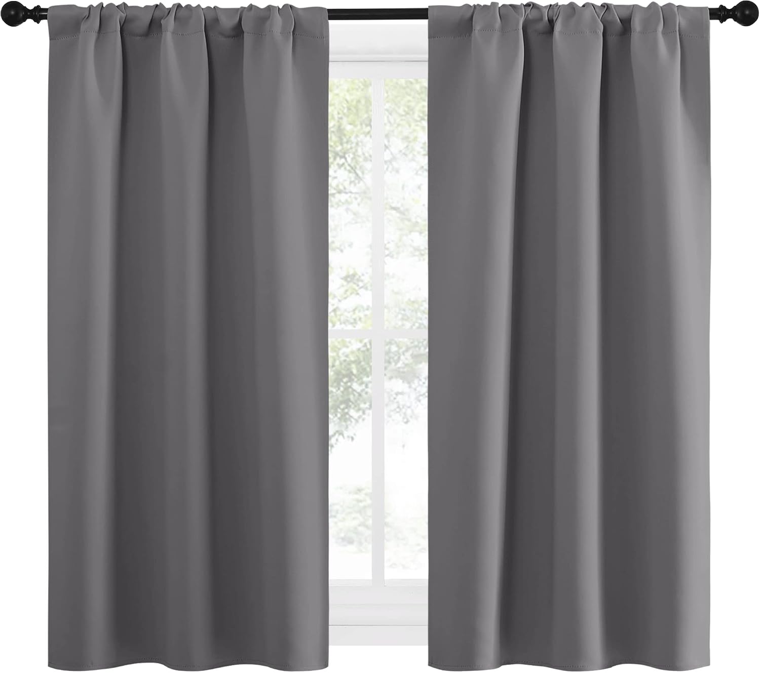 NICETOWN Grey Window Curtains for Bedroom - Home Decoration Thermal Insulated Rod Pocket Blackout Blinds & Drapes for Small Windows…