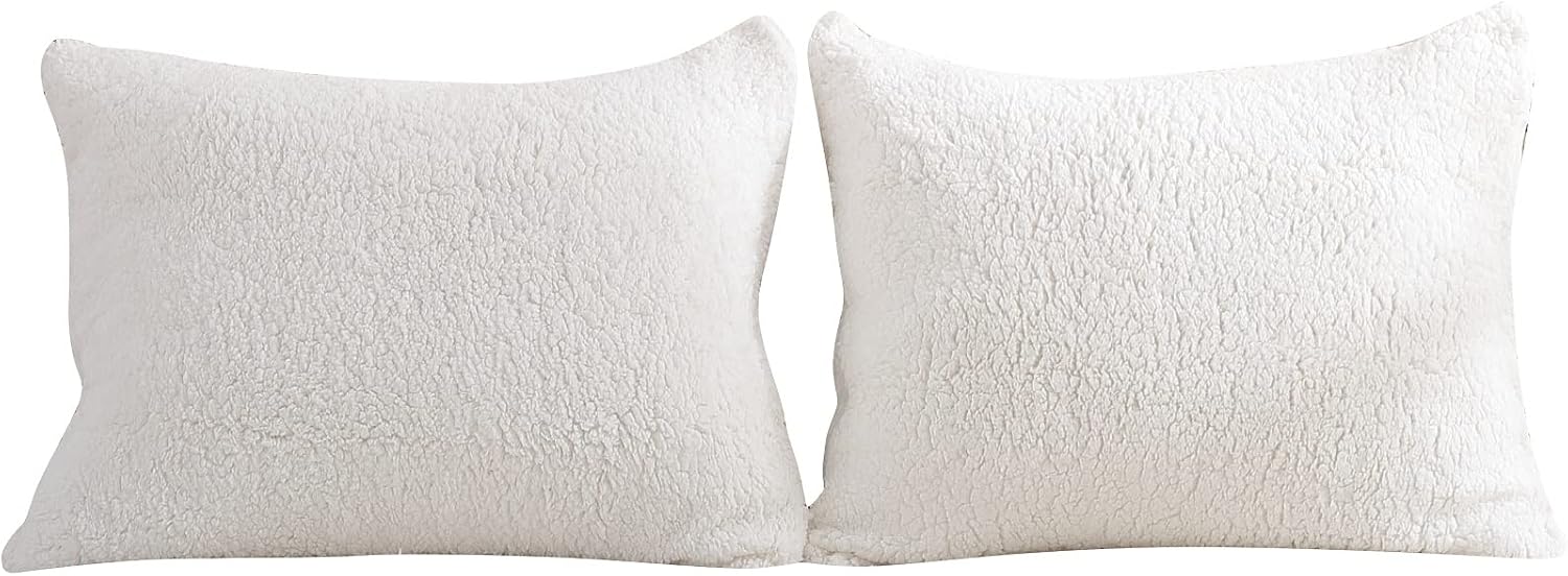 Reafort Ultra Soft Sherpa Pillowcases Set of 2 – Fluffy Cozy Fleece Standard 20" x 26", Warm Plush Covers with Smooth Zipper, Machine Washa…
