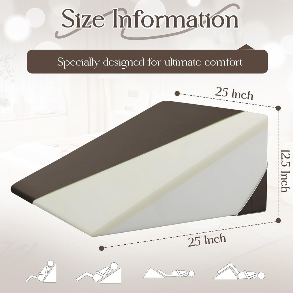Cotton Wedge Pillow Cover for 24" x 24" x 12" Wedge Bed Pillow, Zippered Wedge Pillow Case Protector with Side Pocket, Brown (Pillow Not…