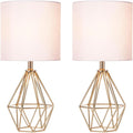 Gold Small Table Lamp Set of 2, Modern Bedside Nightstand Lamps with Geometric Metal Base White Fabric Shade, Cute Desk Lamp for Living…