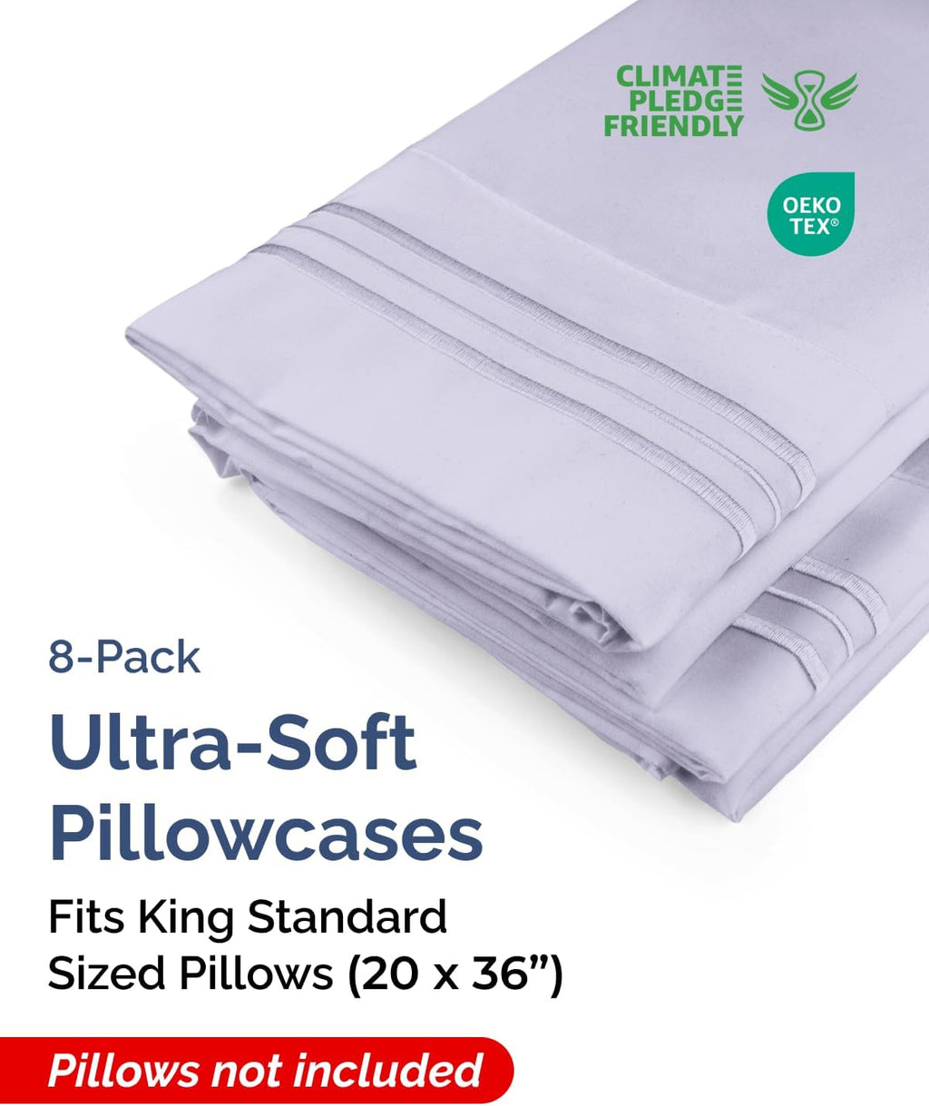 King Standard Pillow Cases Set of 8 - Ultra Soft Hotel Quality Pillowcase Covers - Comfy & Wrinkle Free - Shrink & Fade Resistant…