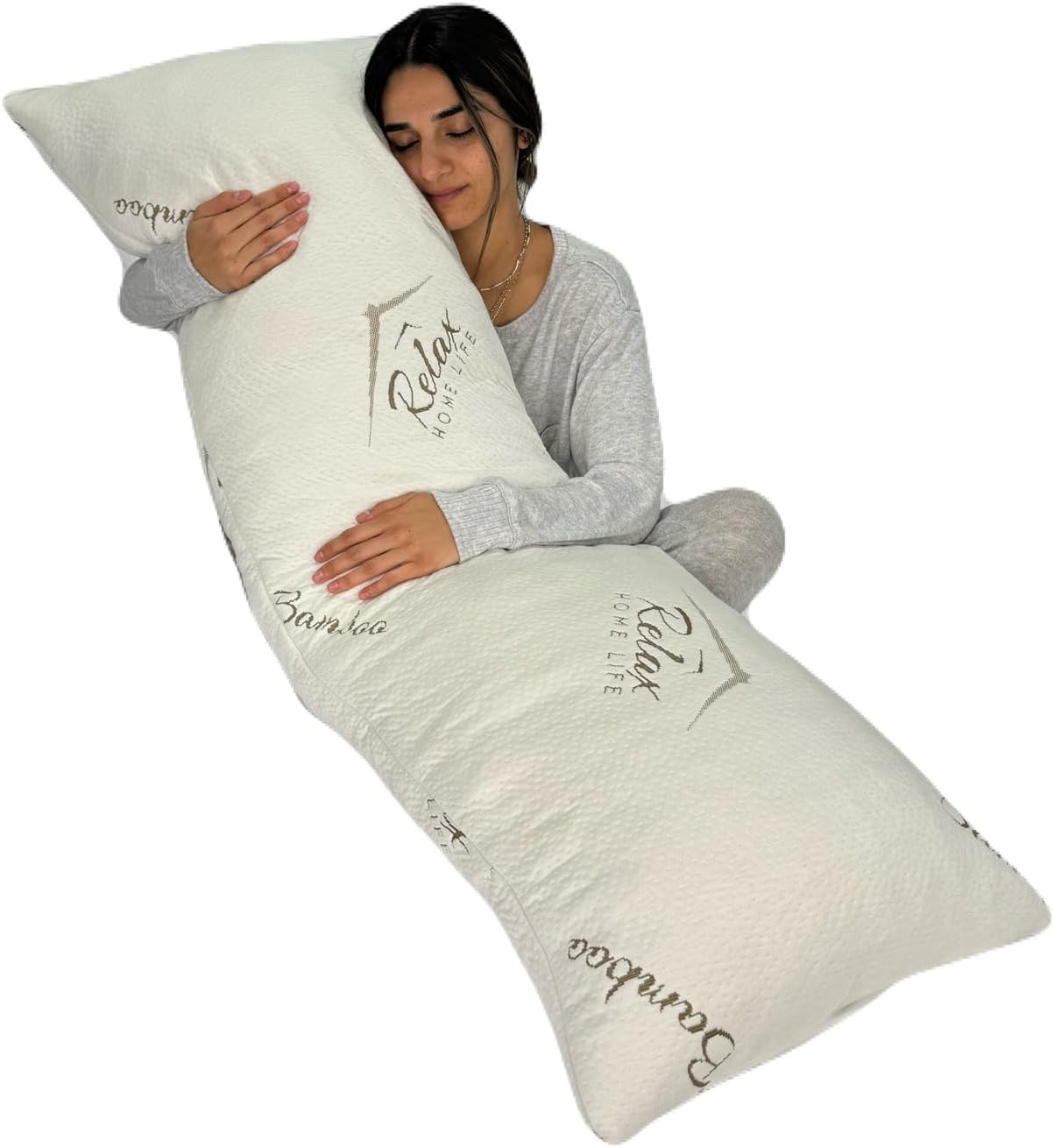 RelaxHomeLife Ultra-Luxury Full Size Body Pillow All USA Shredded Memory Foam & Cool-Vent Viscose of Bamboo Cover | Long Cuddle Size for Pr…