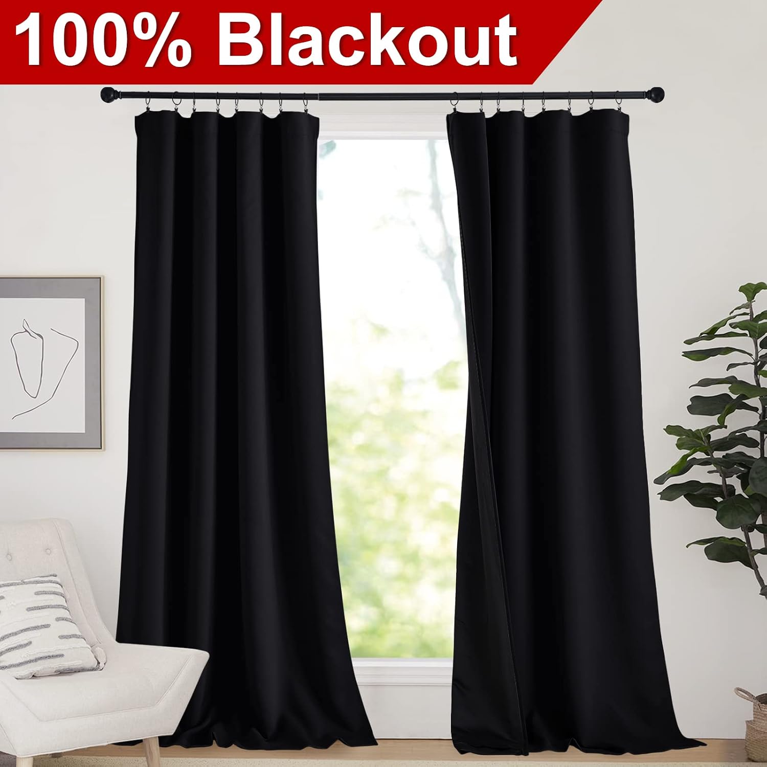 Nicetown Extra Long Truly Blackout Drapes for Hall and Villa, 100% Blackout Window Curtain Panels with Black Lined for Night Shift Worker,…