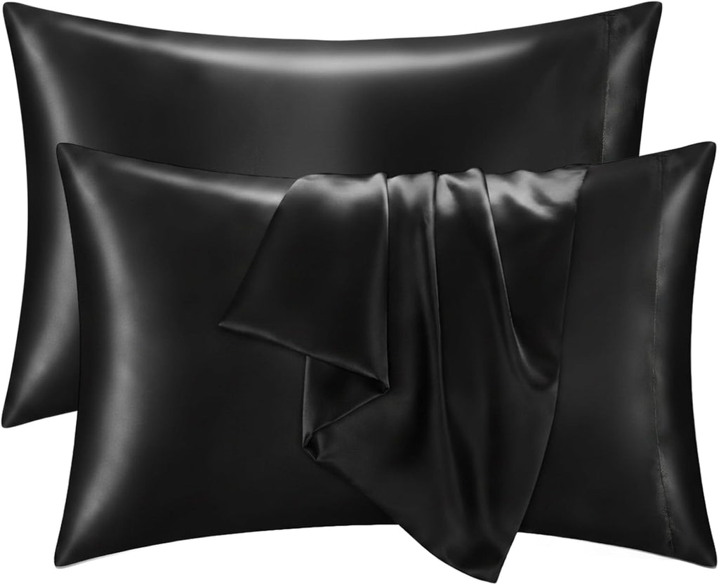 QJFabricCO Q&J Fabric Co. 2 Pack Satin Pillowcase Silk Like Pillow Cases 20x36 inch Black Cooling Pillow Cases with Envelope Closure for Ha…