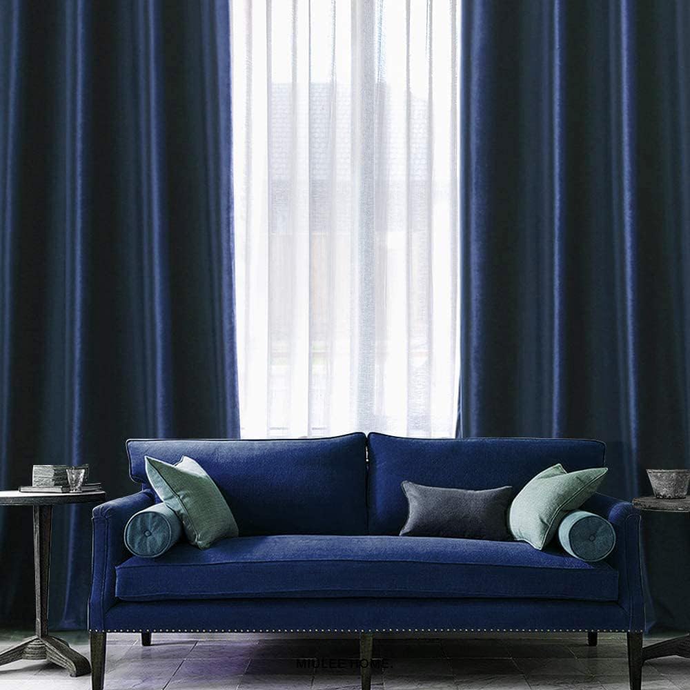 MIULEE 2 Panels Blackout Velvet Curtains Solid Soft Grommet Royal Blue Curtains Thermal Insulated Soundproof Room Darkening…