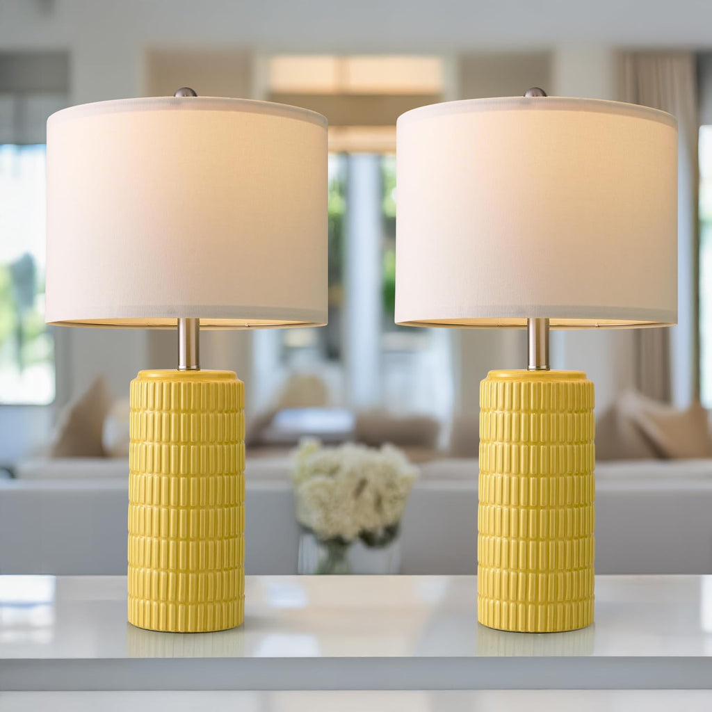 PoKat 23" Yellow Table Lamps Set of 2, Modern Living Room End Table Lamps Decor, Ceramic Lamps for Living Room, Contemporary Nightstand…
