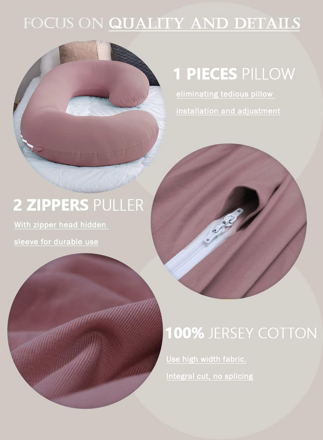 INSEN Cooling Pregnancy Pillow, Maternity Pillow with Soft Cotton Cover, C Shaped for Pregnant Sleeping, Dark Pink