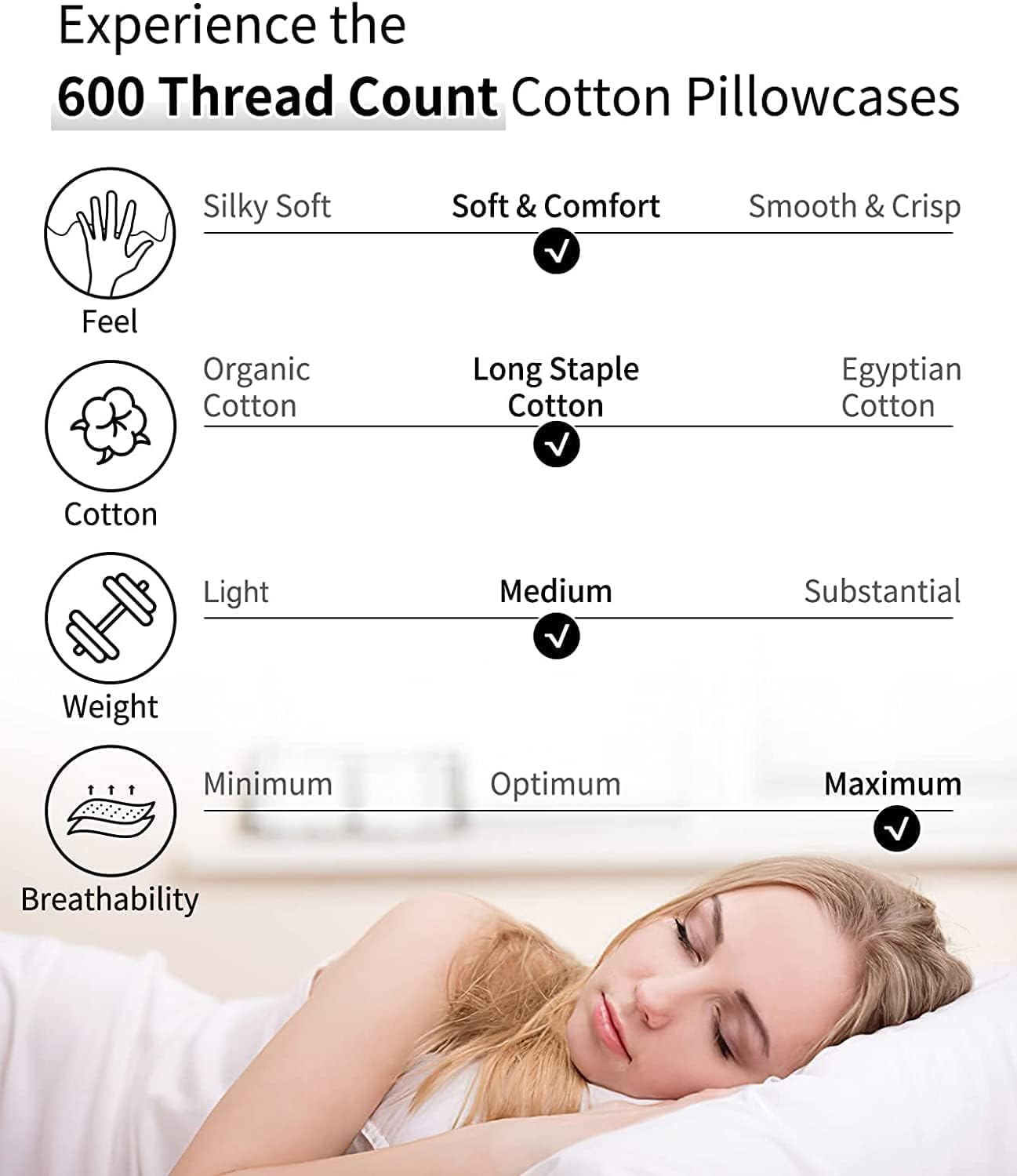 Warmstar Cotton Body Pillow Cover 1 Pack, 600 Thread Count Body Pillow case 20"x54", Long Body Pillow Case Cover Soft Breathable with…