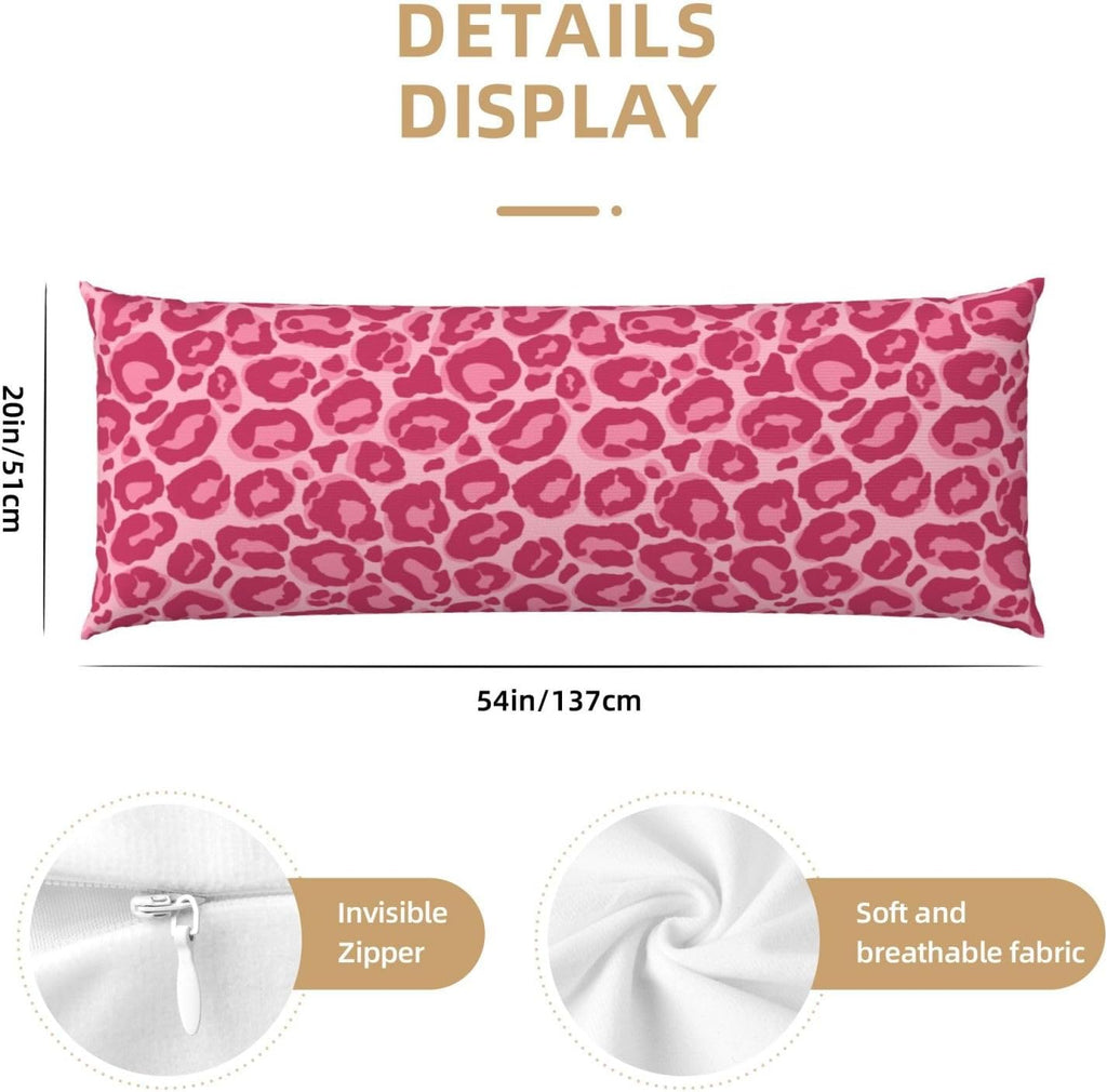 Sovvin Pink Leopard Print Body Pillow Cover Long Pillow Case with Zipper Decorative Soft Cushion Bedding Pillowcase for Couch Bedroo…