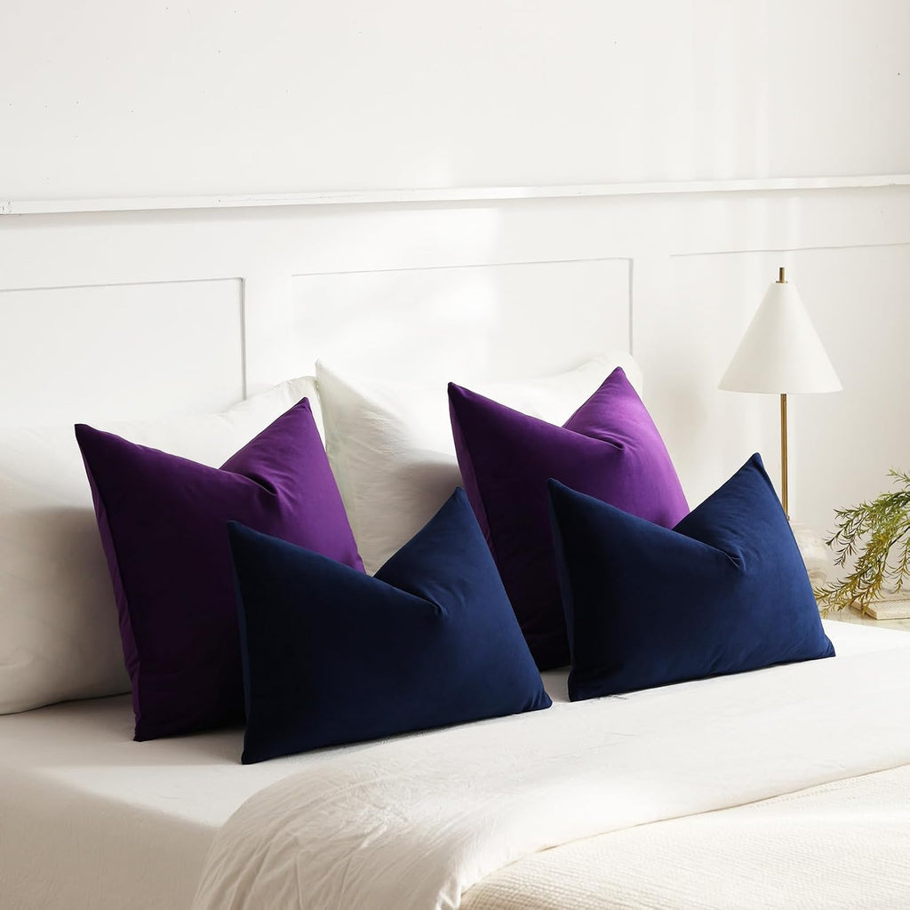 Dezene Euro Sham Covers 24x24 Purple: Pack of 2 Cozy Soft Velvet Square Modern Luxury Decorative Throw Pillow Cases for Sofa Couch Living R…