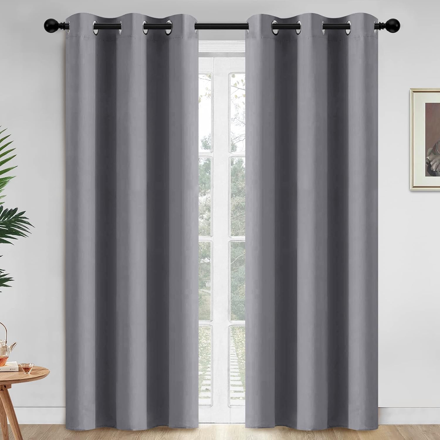 Yakamok 84 Inch Length Grey Blackout Curtains for Bedroom, Thermal Insulated Room Darkening Grommet Top Window Drapes for Living Room,42W…