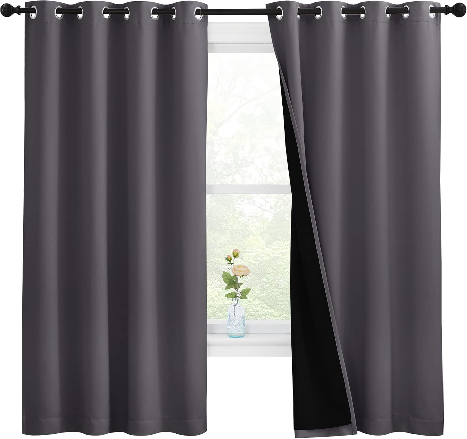 Nicetown 100% Blackout Curtains with Black Liners, Thermal Insulated Full Blackout 2-Layer Lined Drapes, Energy Efficiency Window Draperies…