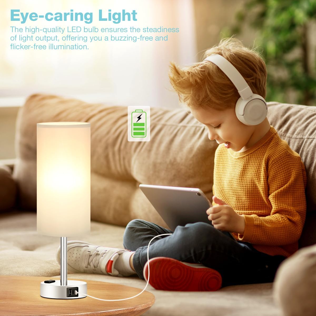 Fenmzee Light Grey Table Lamp for Nightstand - 3 Way Dimmable Touch Bedside Lamp USB C and A Charging Ports and AC Outlet, Small Desk…