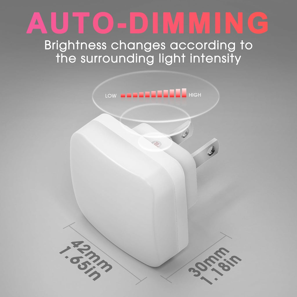 Briignite Red Night Lights Plug into Wall, Nightlights with Light Sensor Dusk to Dawn, 0.3W Square Plug in Night Light for Kids, Red…