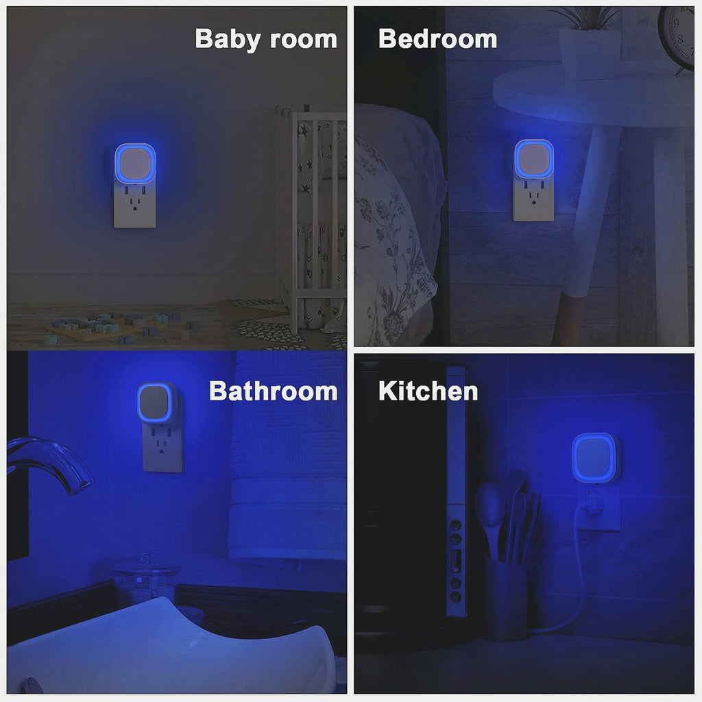 YUNLEX 4 Pack Plug in Blue Night Light, Dusk to Dawn Sensor, LED Nightlight for Mood Lighting, Glare-Free Reflected Light, Dimmable, Auto…