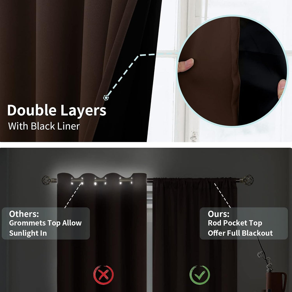 BGment Brown Blackout Curtains for Bedroom with Insulated Liner, Double Layer 100% Black-Out Bedroom Curtains Sun Blocking Window…