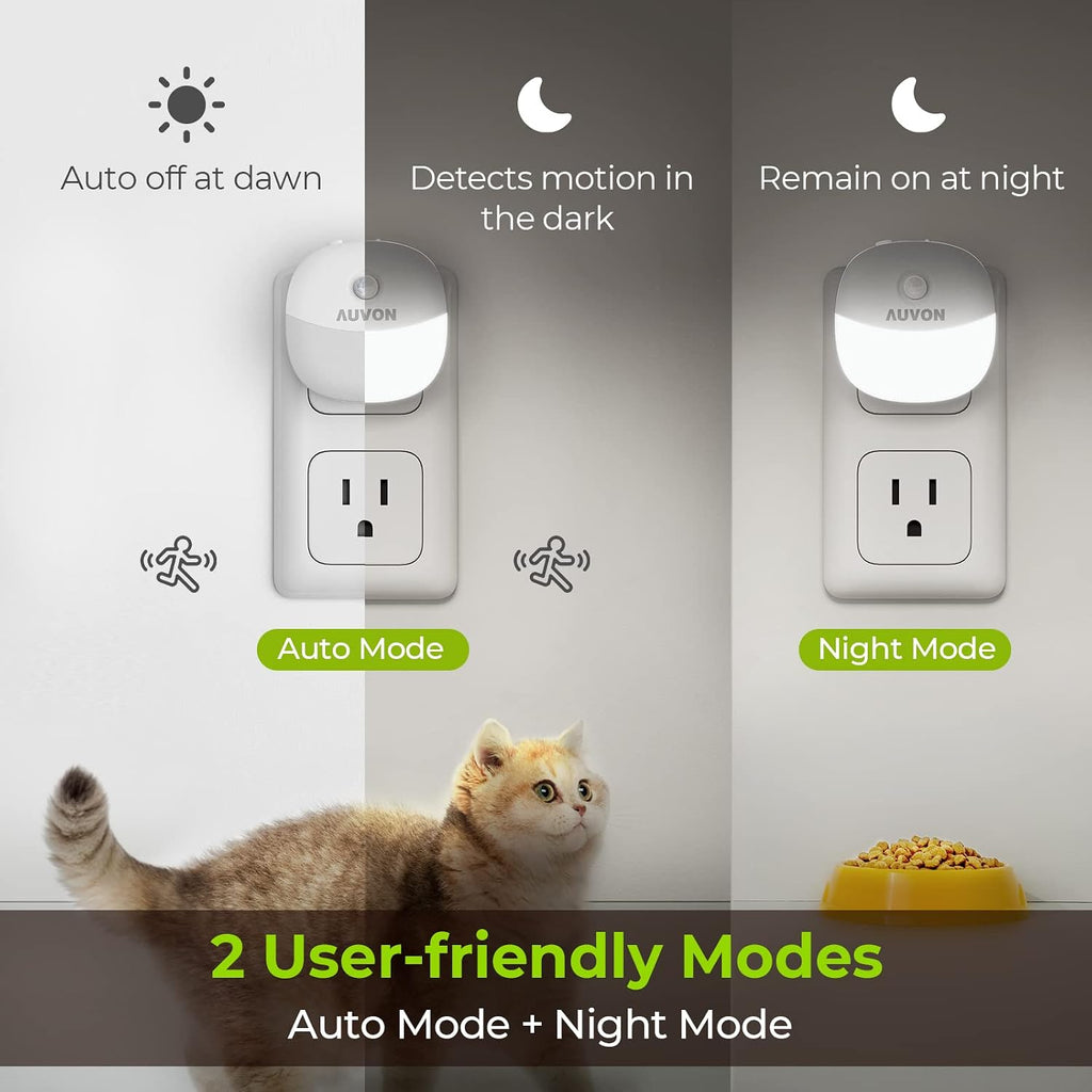 AUVON Plug in Night Light with Motion Sensor and Dusk to Dawn Sensor, Mini Cool White LED Nightlight with 1-50 lm Adjustable Brightness…