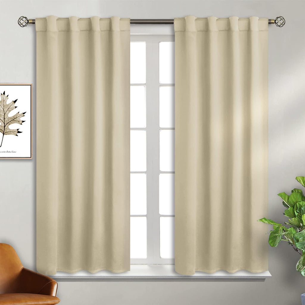 BGment Beige Curtains 45 inch Long - Rod Pocket and Back Tab Room Darkening Thermal Curtains for Bedroom/Small Window/Living Room, 2 Curtai…