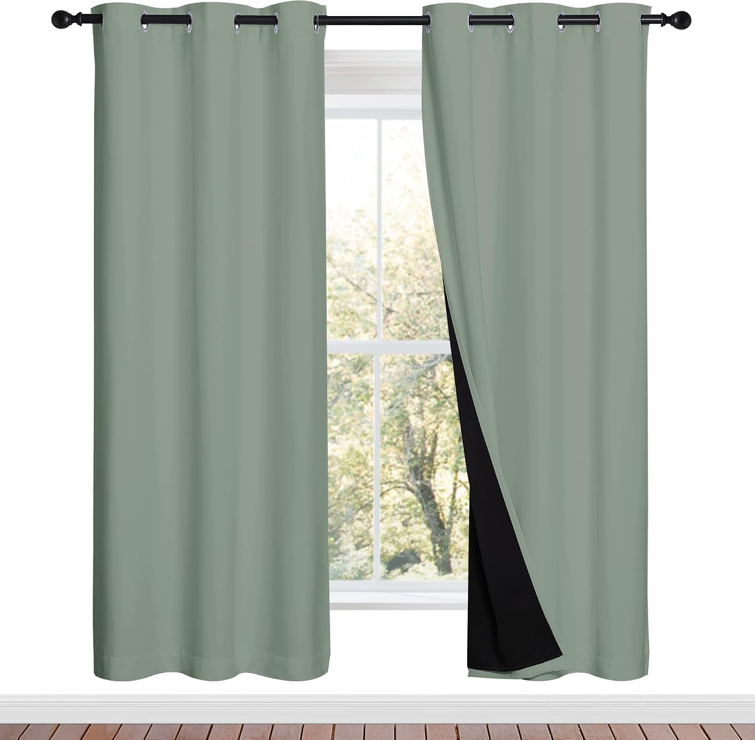 Nicetown 100% Blackout Window Curtain Panels, Full Light Blocking Drapes with Black Liner for Nursery, 72-inch Drop Thermal Insulated Drape…