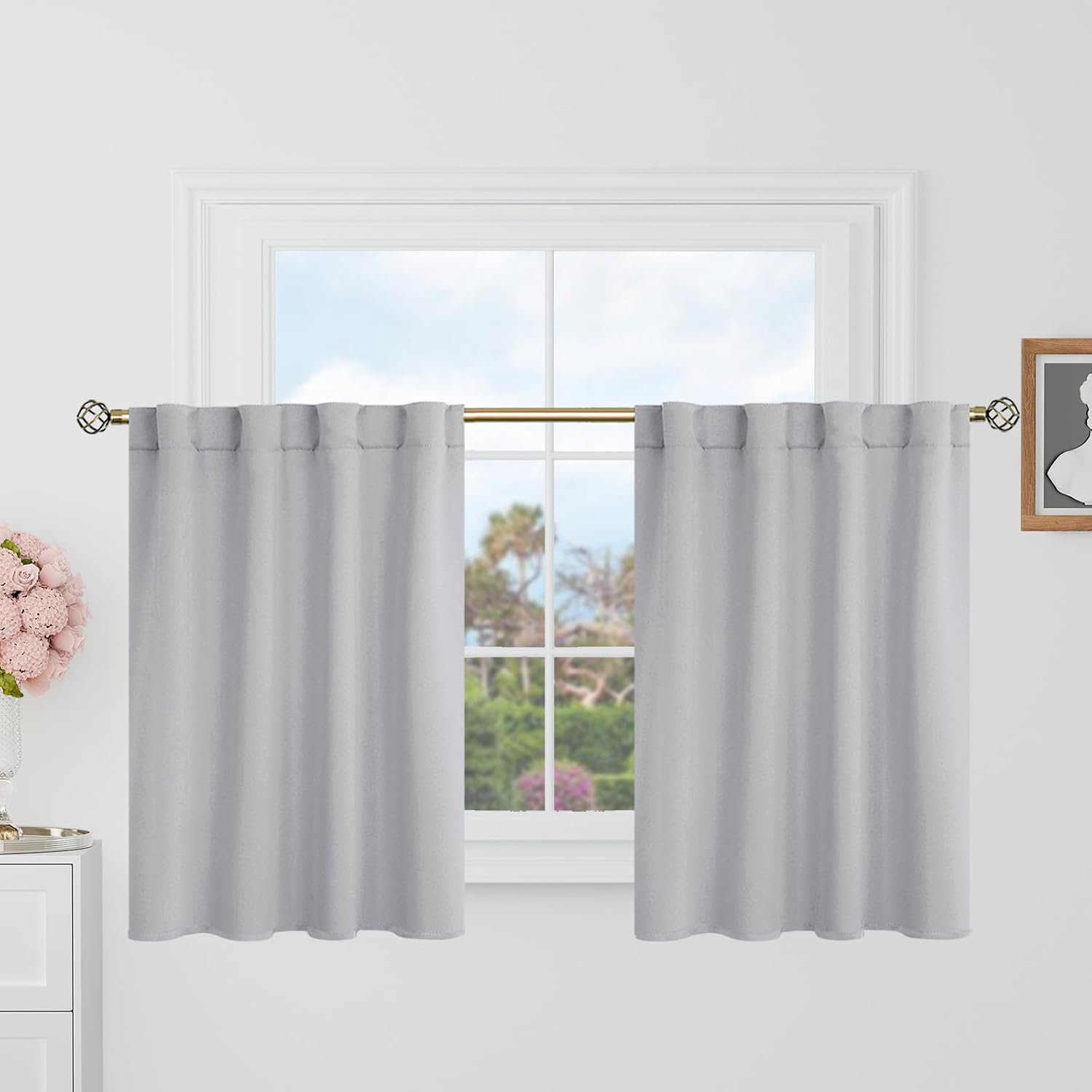 BGment Light Grey Cafe Curtains 36 Inch Length for Half Windows - 34 x 36 inch Curtains Rod Pocket and Back Tab Thermal Insulated Room Dark…