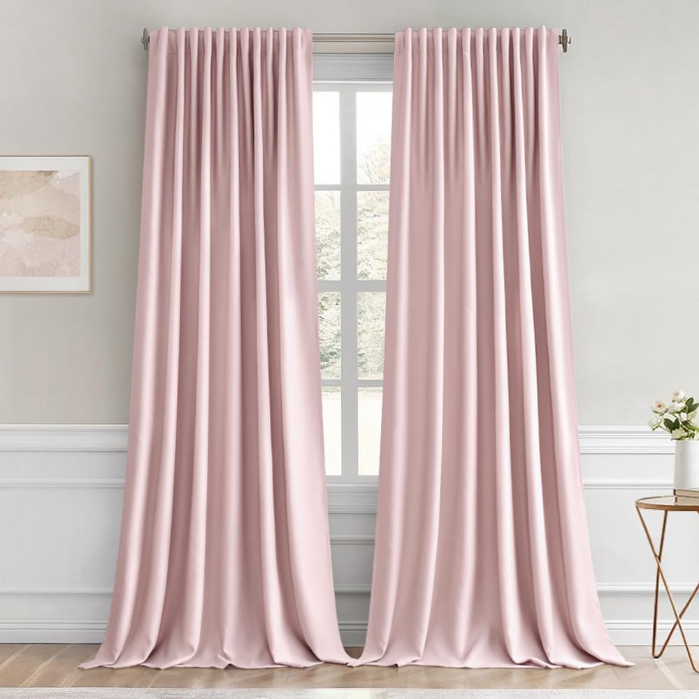 Miulee Baby Pink Back Tab Blackout Curtains 96 Inch Length 2 Panels Set for Living Room Bedroom Privacy, Rod Pocket/Pinch Pleated Thermal I…