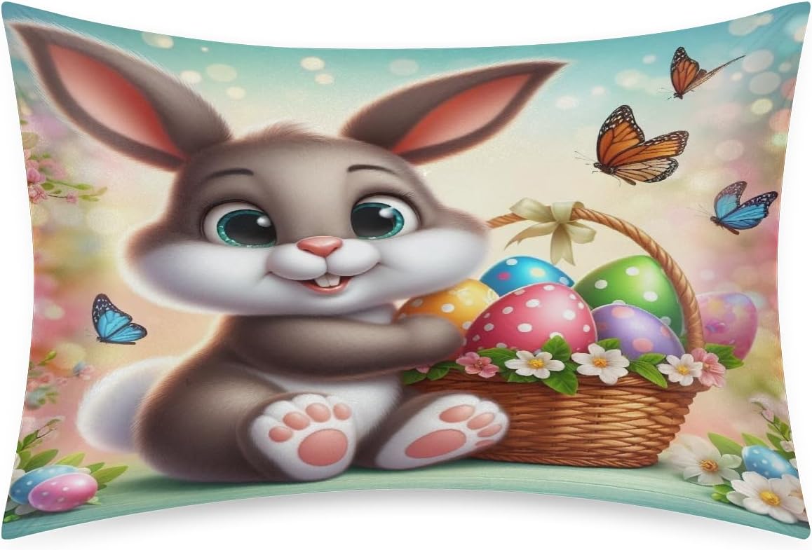 Happy Easter110 Satin Silk Pillowcase for Hair and Skin Pillow Cases Standard Size Soft Silk Pillow Case with Envelope Closure Print…