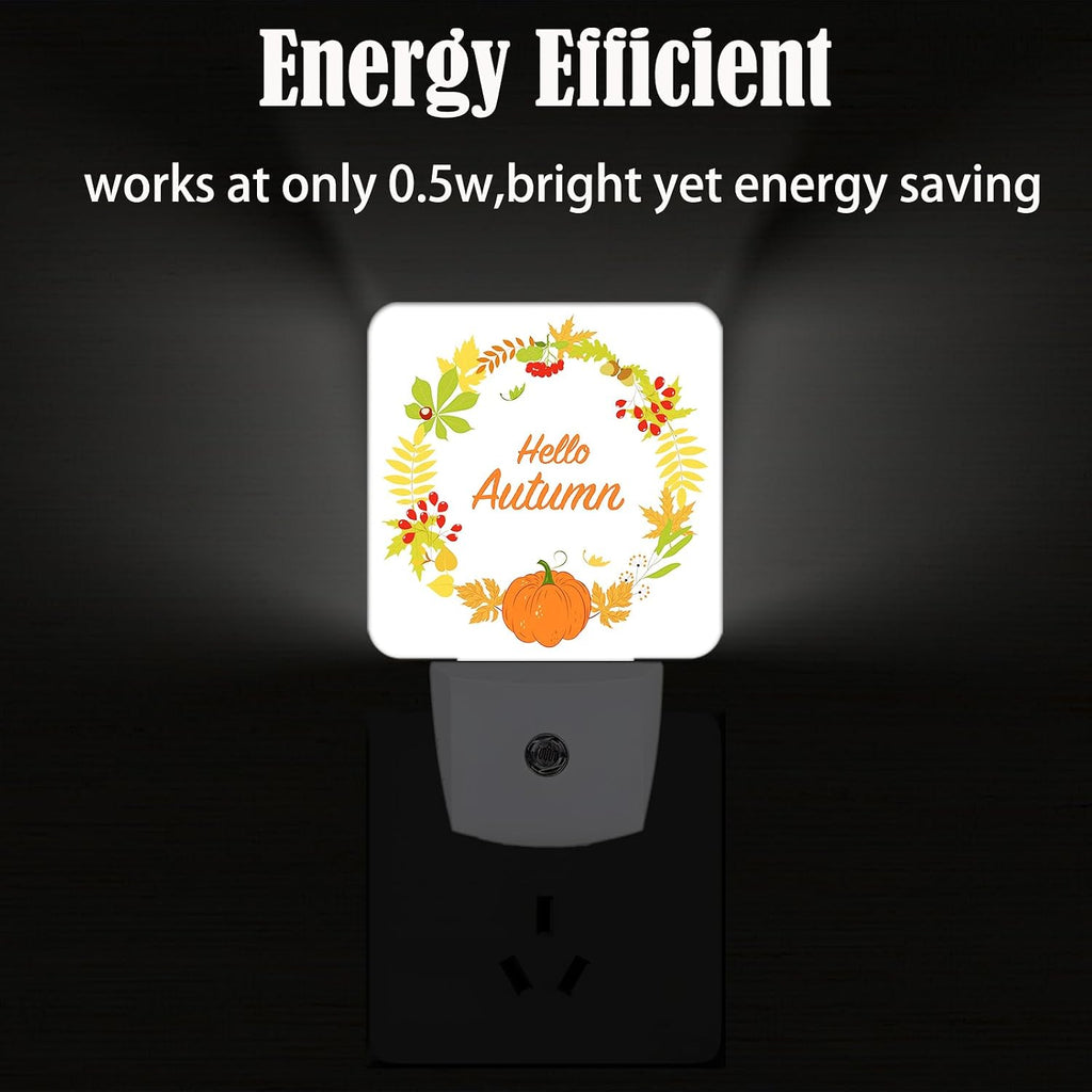 Hello Autumn Night Light, Plug Into Wall with Dusk to Dawn Light Sensors, Warm Nightlights for Bedroom, Bathroom, Hallway, Kitchen, Gifts…