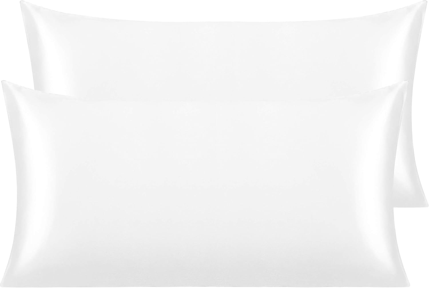 Ntbay 2 Pack Satin King Pillowcases for Hair and Skin, Luxurious and Silky Pillow Cases with Envelope Closure, 20x36 Inches, White 2 Pack 3…