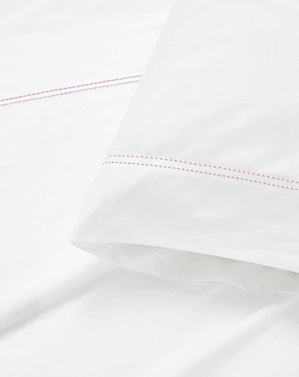 Scout 100% Cotton Percale Pick Stitch 2-Piece Standard Pillowcases in White/Pink Lemonade, Solid Color, Oeko-TEX Certified Cotton White