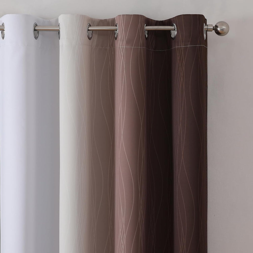 Estelartextiler Estelar Textiler Brown and Greyish White Blackout Curtains 54 Inch Length, Full Light Blocking Gradient Grommet Drapes for…