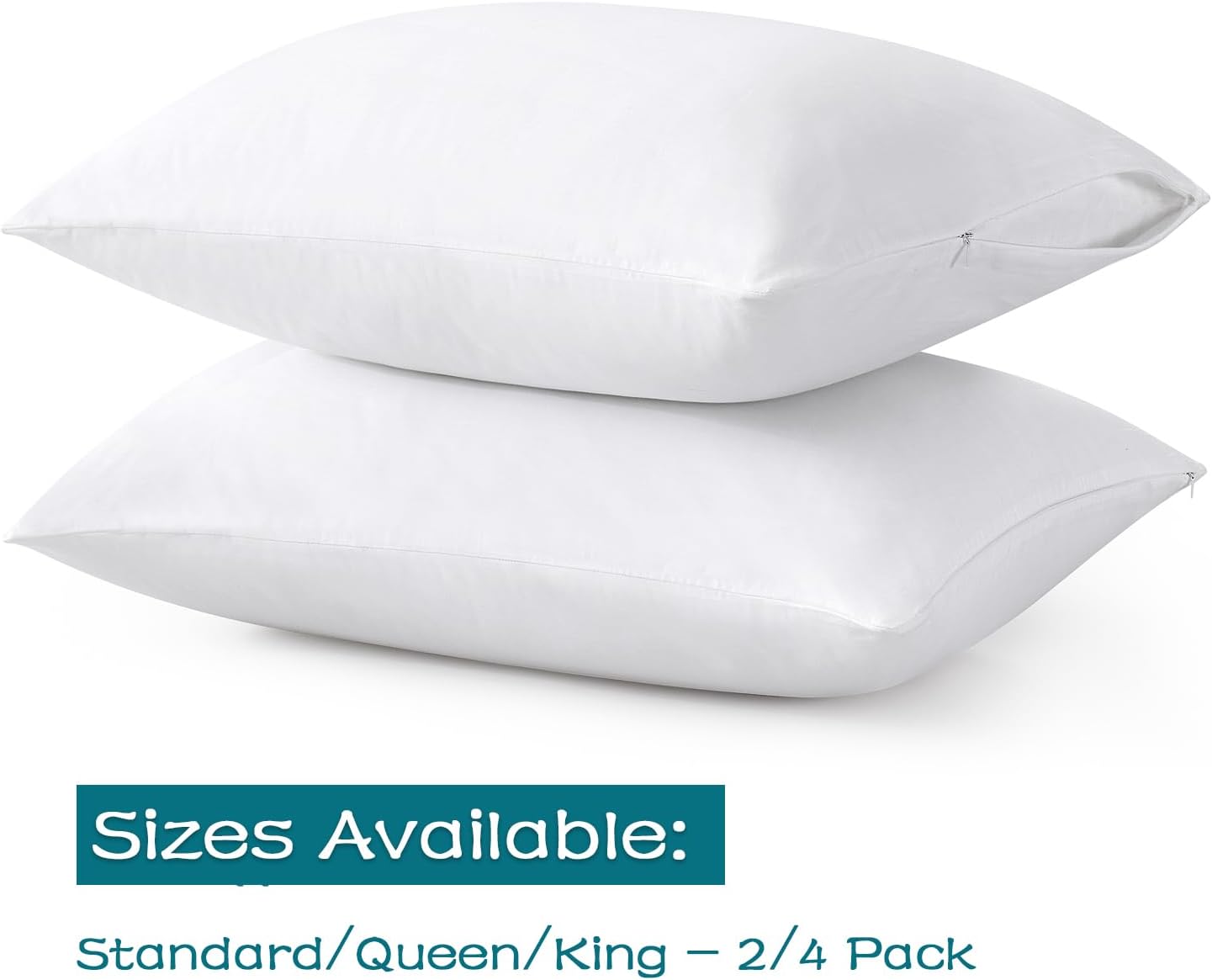 Losafefe 100% Cotton Zippered Pillow Cases King Size Set of 4, Super Soft & Breathable Pillow Protectors with Zipper, White Pillow Case Cov…