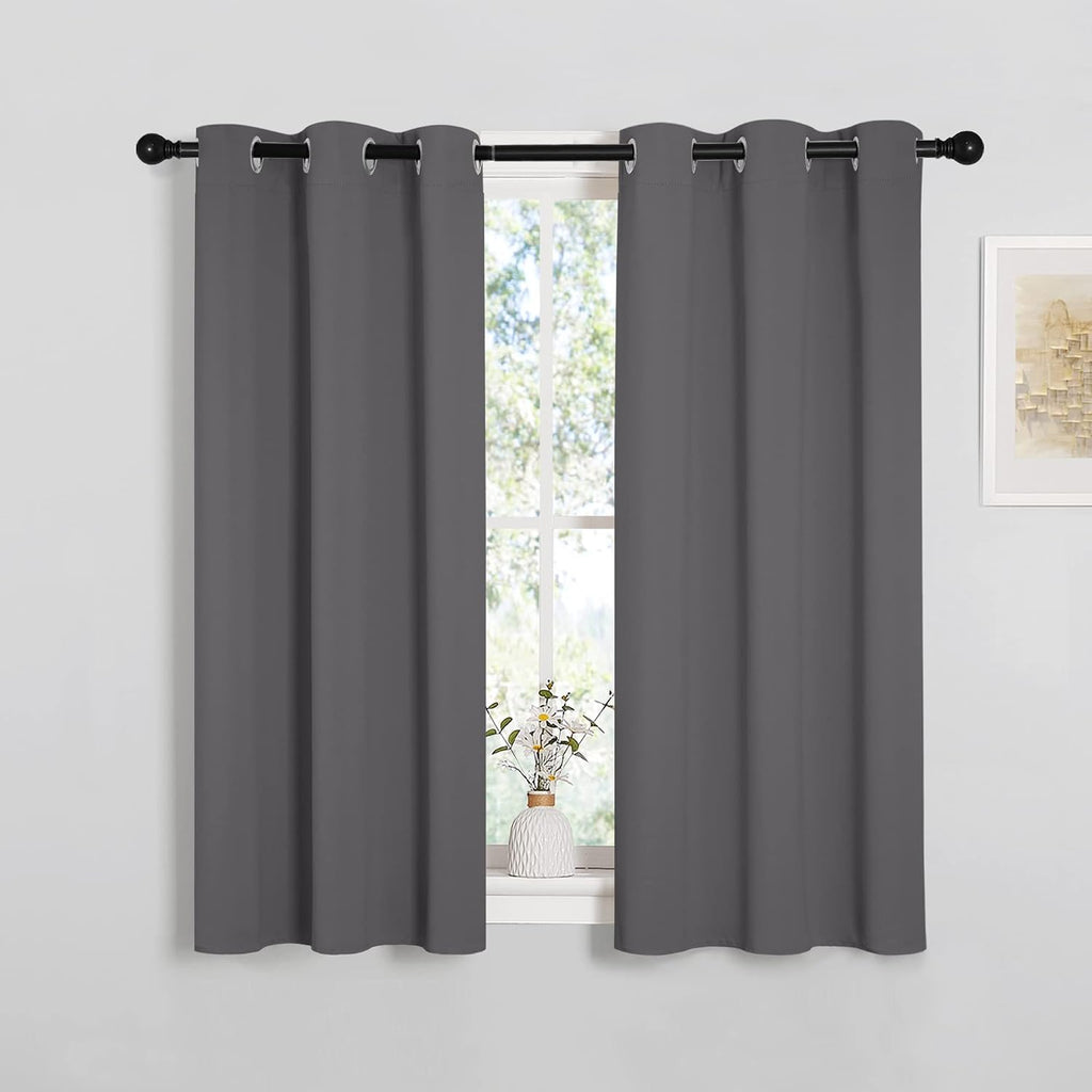 NICETOWN Grey Blackout Curtain Panels for Bedroom, Thermal Insulated Grommet Top Blackout Draperies and Drapes for Basement (2 Panels…