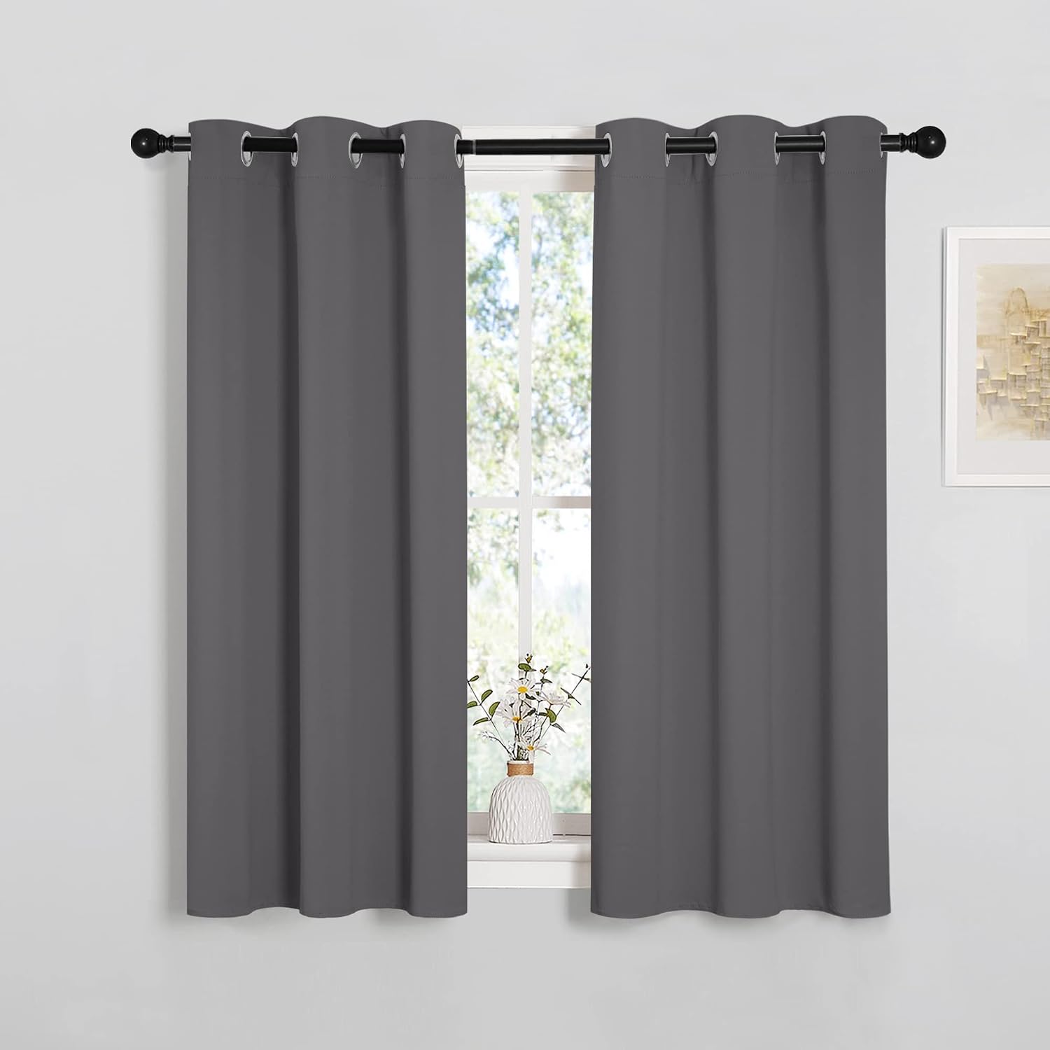 NICETOWN Grey Blackout Curtain Panels for Bedroom, Thermal Insulated Grommet Top Blackout Draperies and Drapes for Basement (2 Panels…