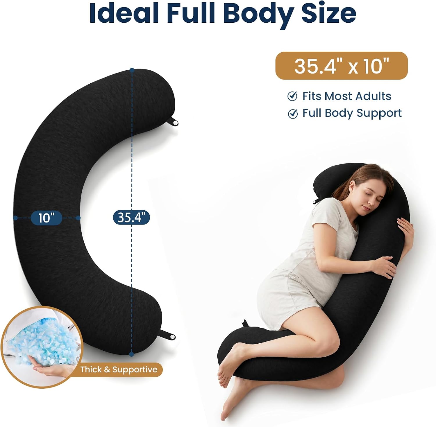 TranquilRelax TranquilRelax C Shaped Body Pillow for Side Sleepers, Memory Foam Long Pillow for Leg, Hip & Back Support, Soft Washab…