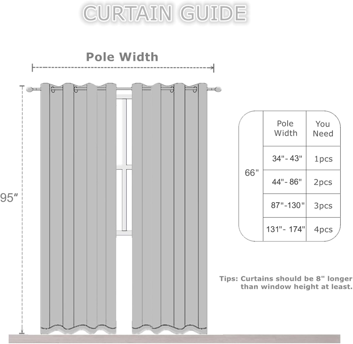 Lemomo Blackout Curtains 66 x 95 inch/Light Beige Curtains Set of 2 Panels/Thermal Insulated Room Darkening Bedroom Curtains 95 inch silver
